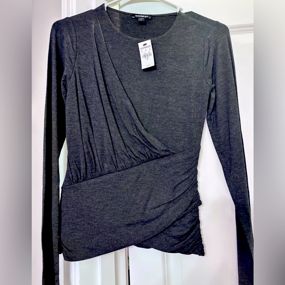 Express gray cotton shirt.  Size XS. Rouched detail in front.  Very soft